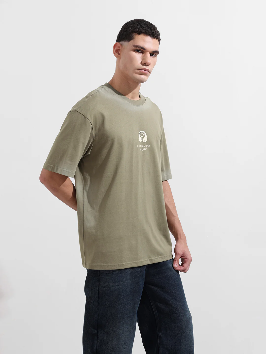 Men's Green Relaxed Fit Graphic Printed 240 GSM Street Wear T-Shirt - Image 6