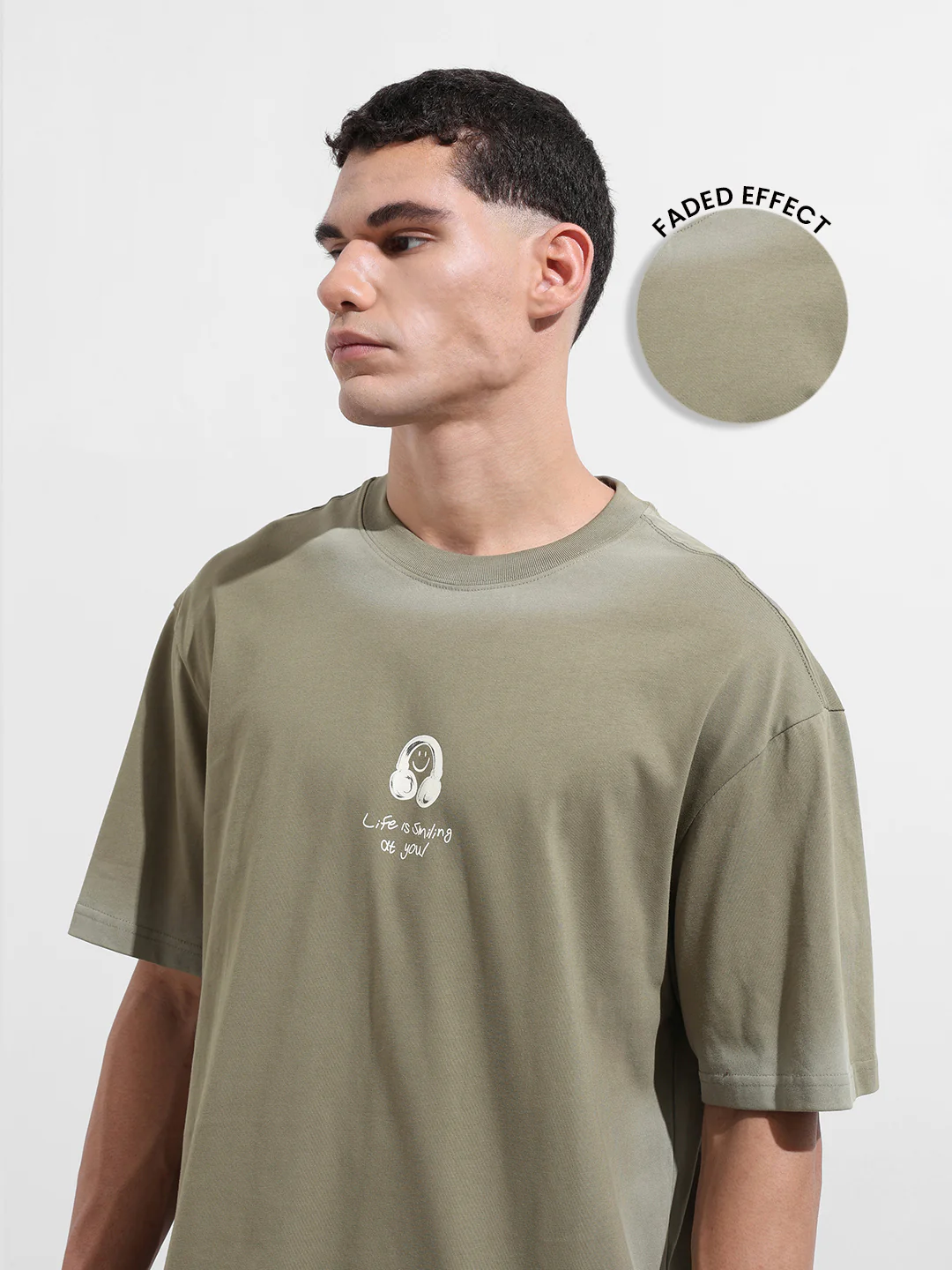 Men's Green Relaxed Fit Graphic Printed 240 GSM Street Wear T-Shirt - Image 7
