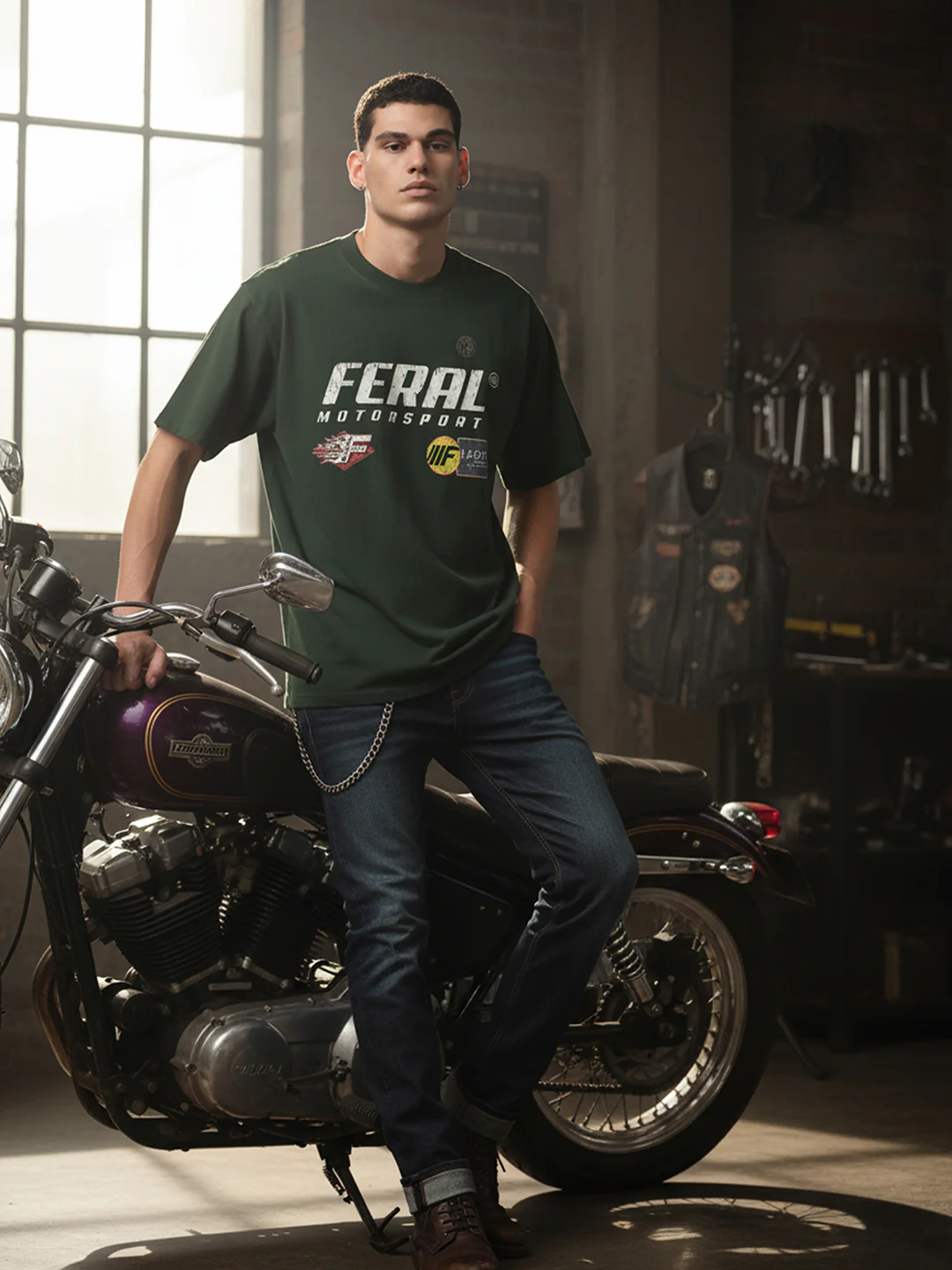 Men's Green Relaxed Fit Graphic Printed 240 GSM Street Wear T-Shirt - Image 3
