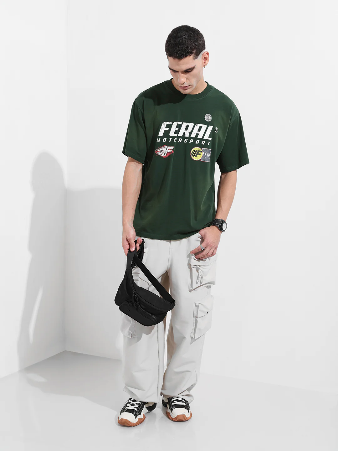 Men's Green Relaxed Fit Graphic Printed 240 GSM Street Wear T-Shirt - Image 5