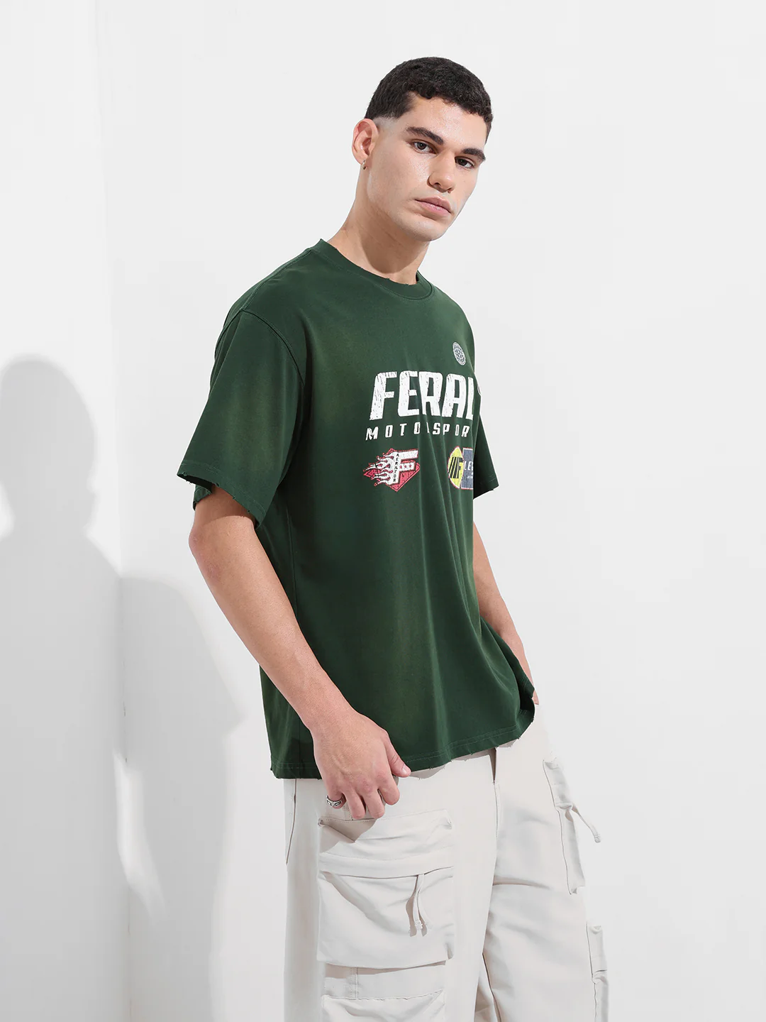 Men's Green Relaxed Fit Graphic Printed 240 GSM Street Wear T-Shirt - Image 6