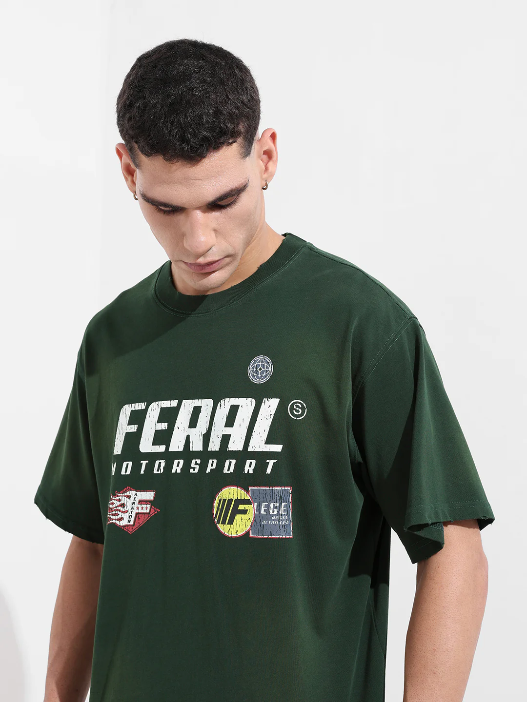 Men's Green Relaxed Fit Graphic Printed 240 GSM Street Wear T-Shirt - Image 7