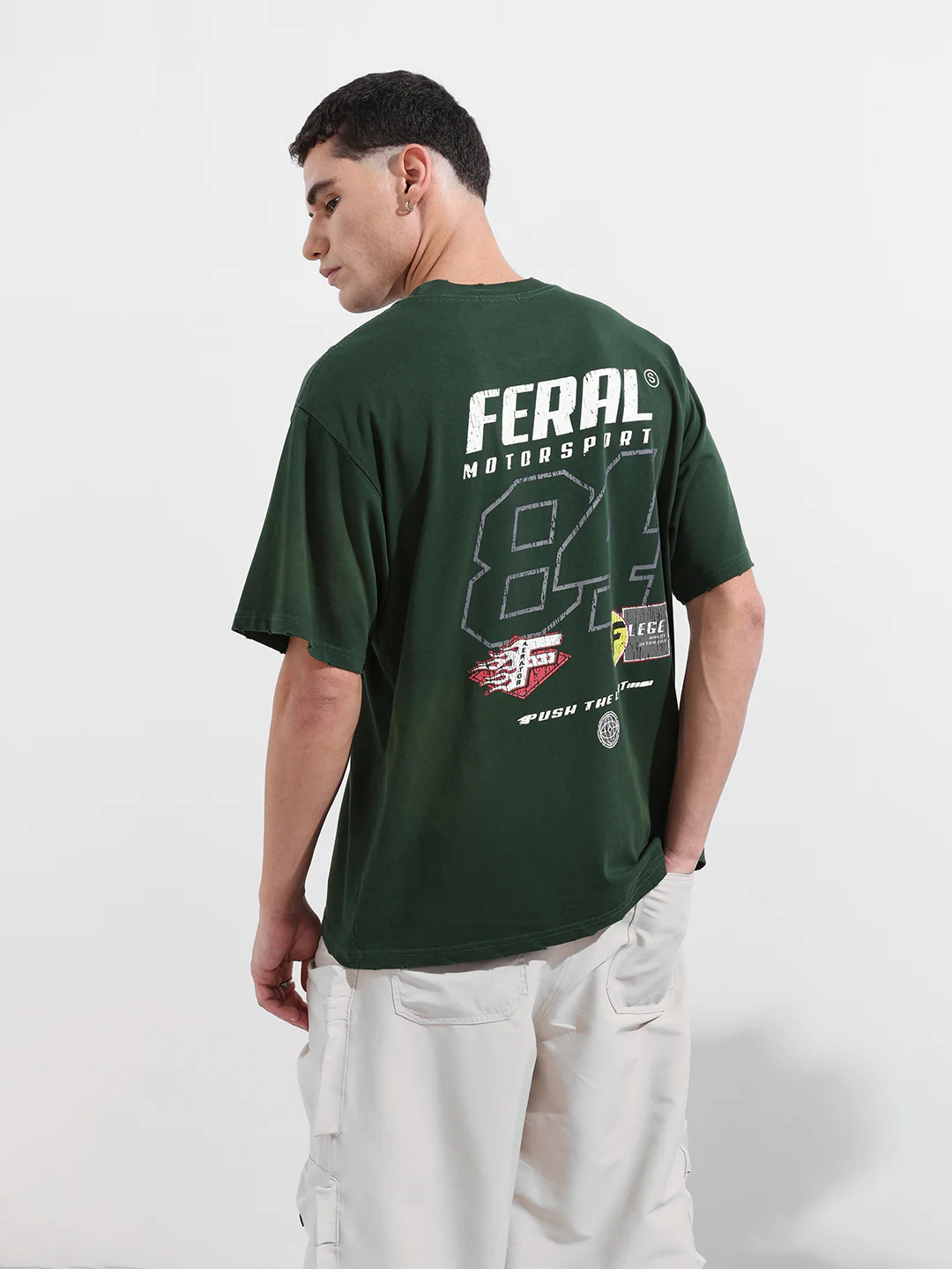 Men's Green Relaxed Fit Graphic Printed 240 GSM Street Wear T-Shirt - Image 8