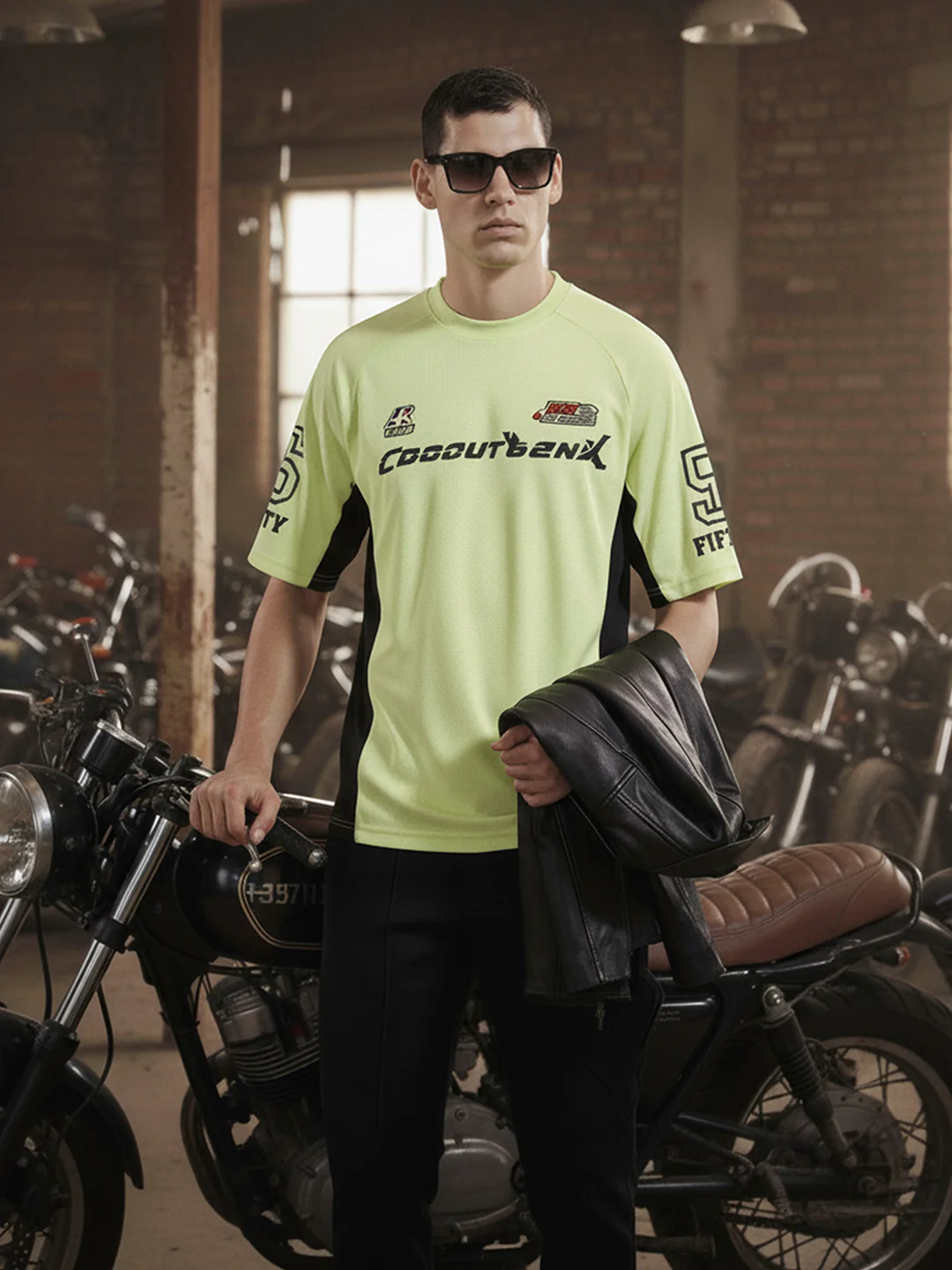 Men's Green Relaxed Fit Graphic Printed 240 GSM Street Wear T-Shirt - Image 3
