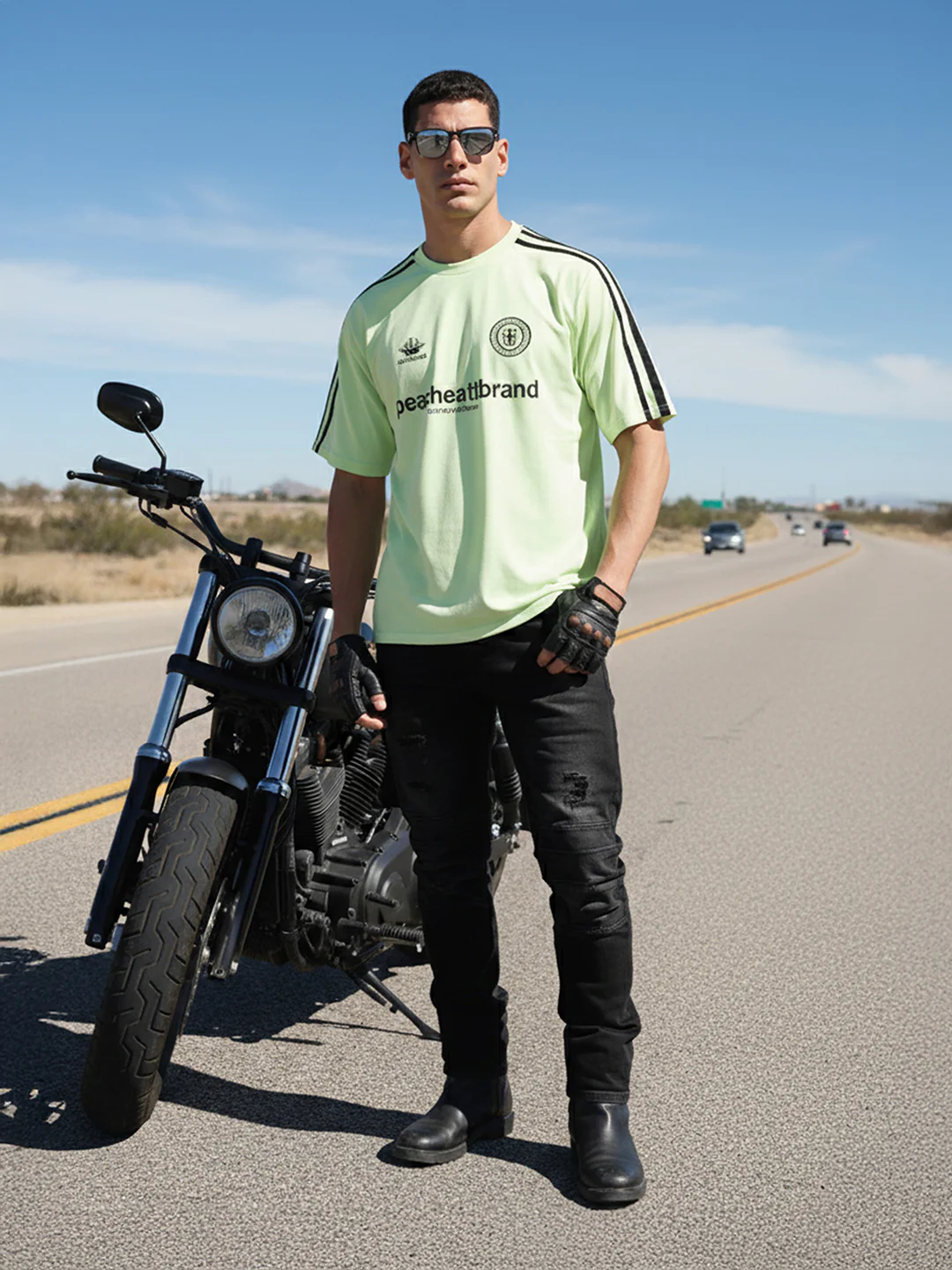 Men's Green Relaxed Fit Graphic Printed 240 GSM Street Wear T-Shirt - Image 3