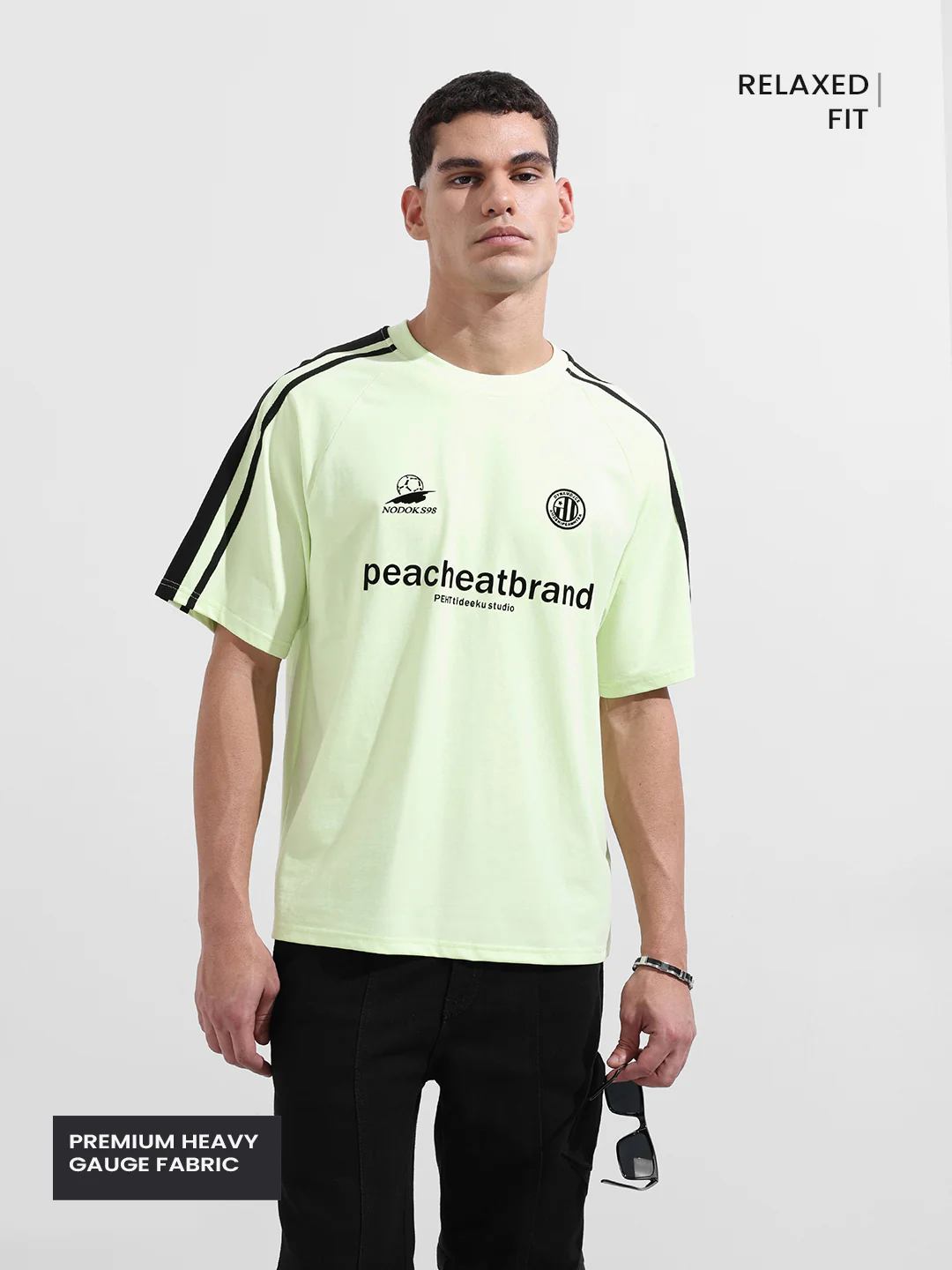 Men's Green Relaxed Fit Graphic Printed 240 GSM Street Wear T-Shirt - Image 4