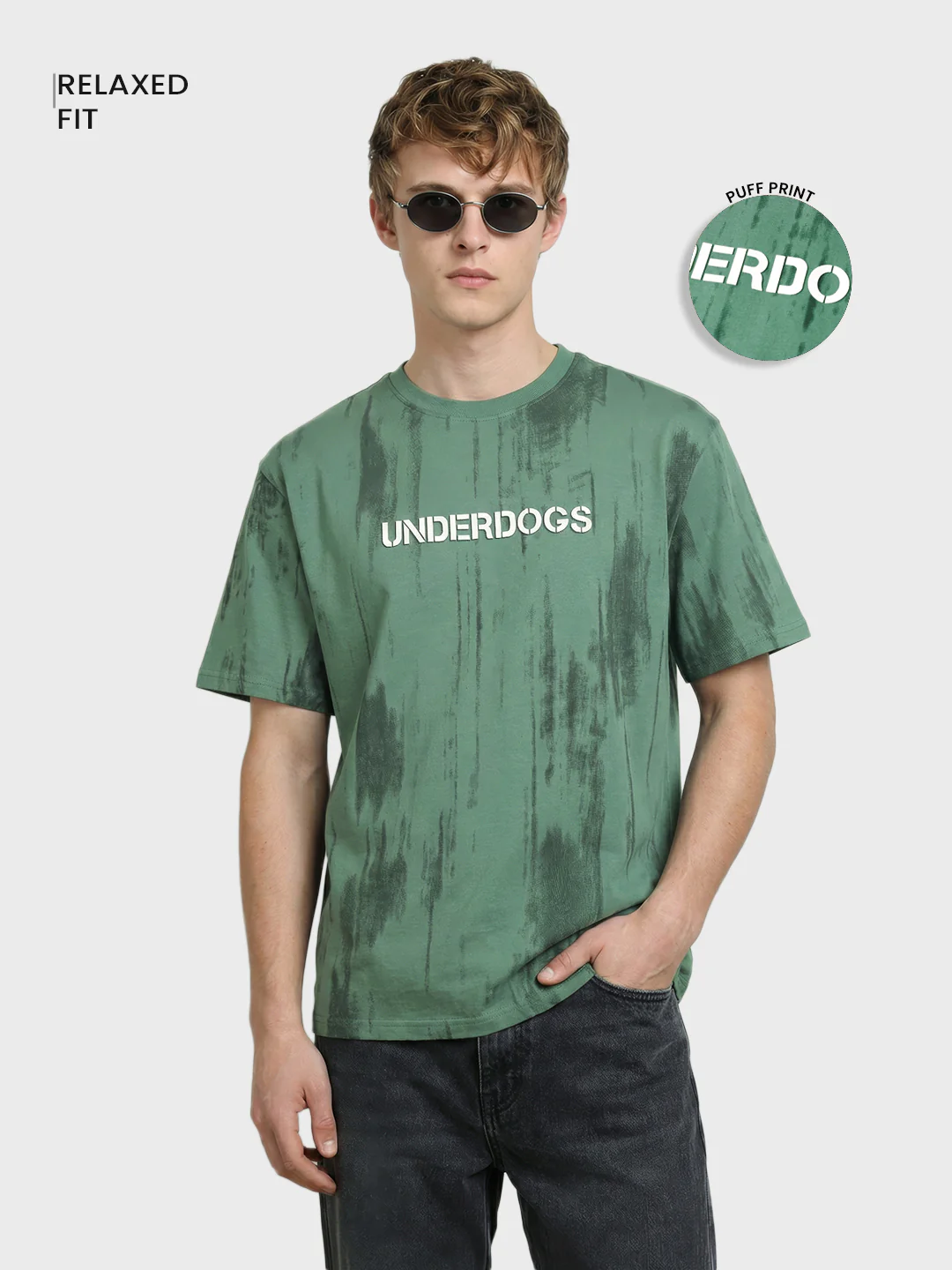 Men's Green Relaxed Fit Printed Casual T-Shirts - Image 2