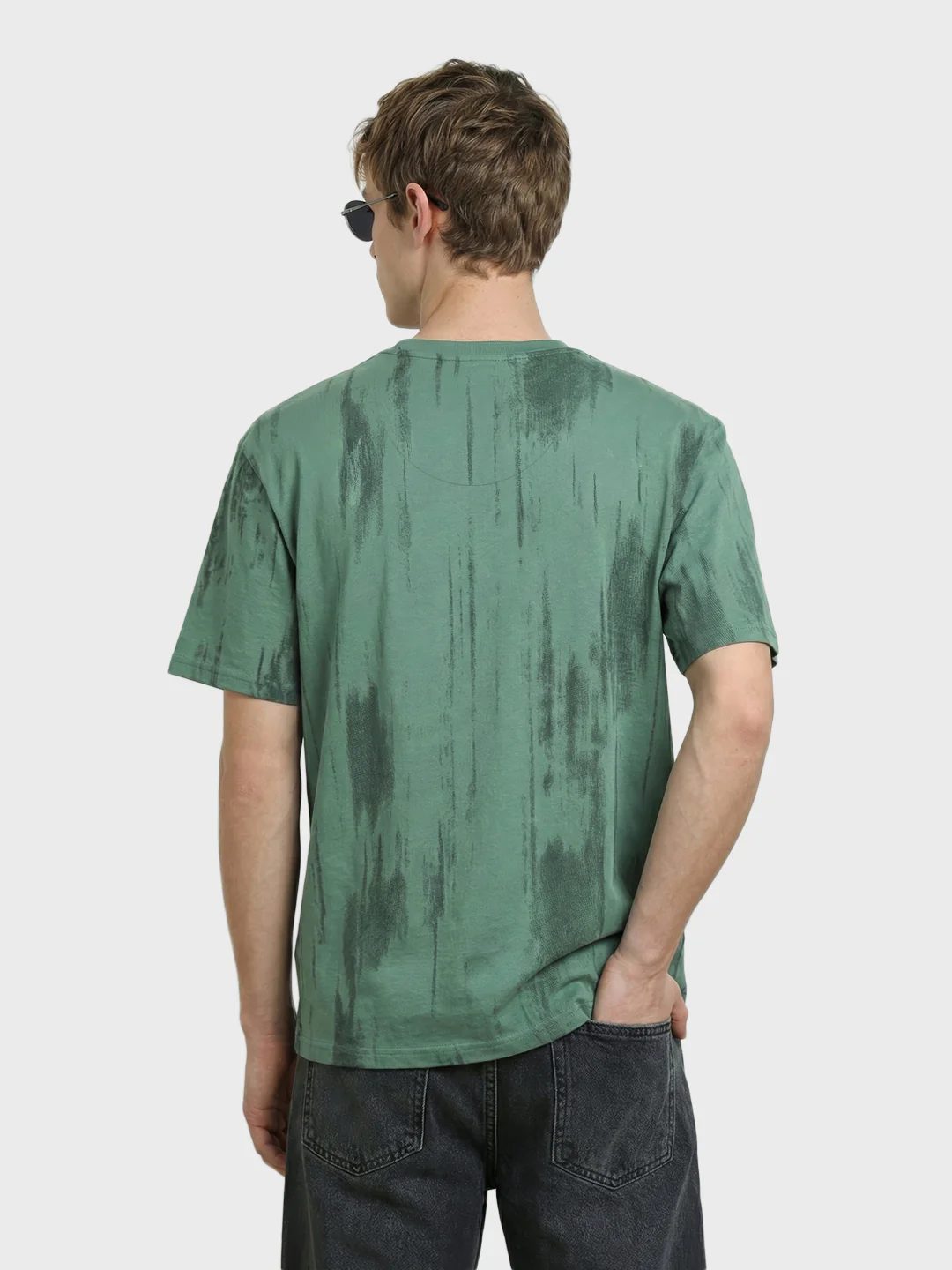 Men's Green Relaxed Fit Printed Casual T-Shirts - Image 3