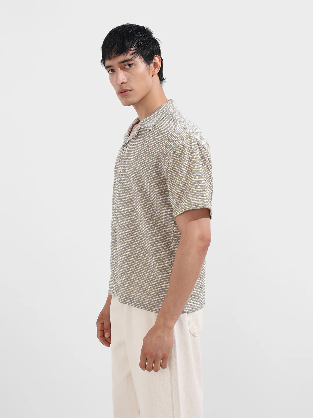 Men's Green Relaxed Fit Resort Wear Textured Shirt - Image 3