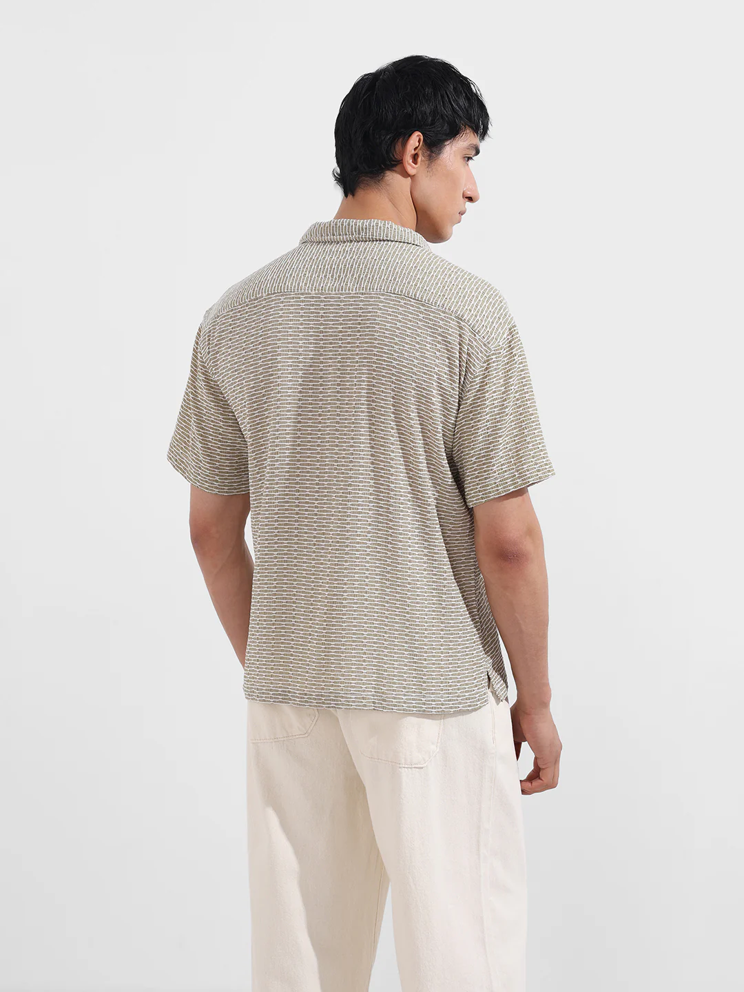 Men's Green Relaxed Fit Resort Wear Textured Shirt - Image 5