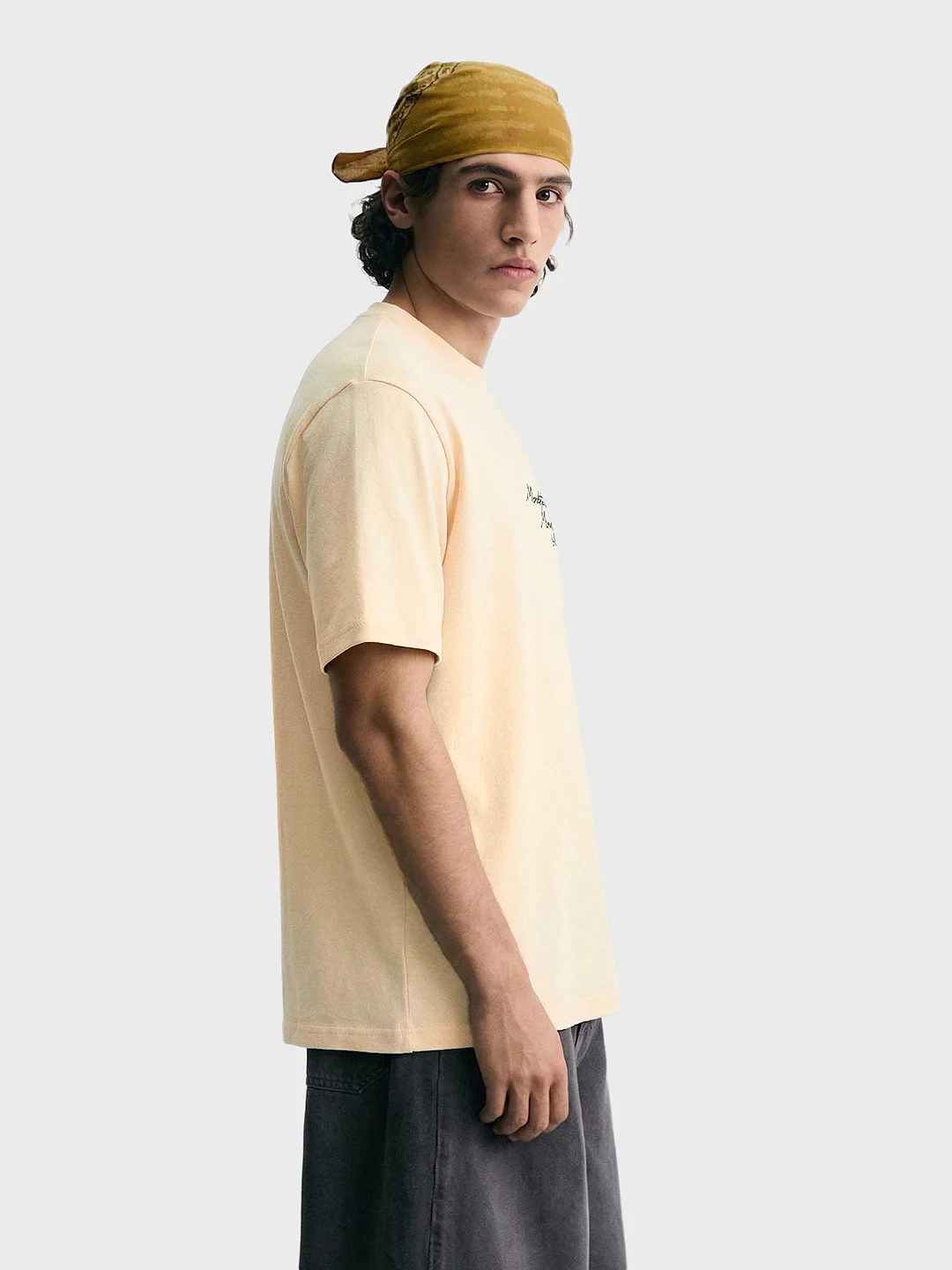 Men's Cream Relaxed Fit Embroidered Casual T-Shirt - Image 3