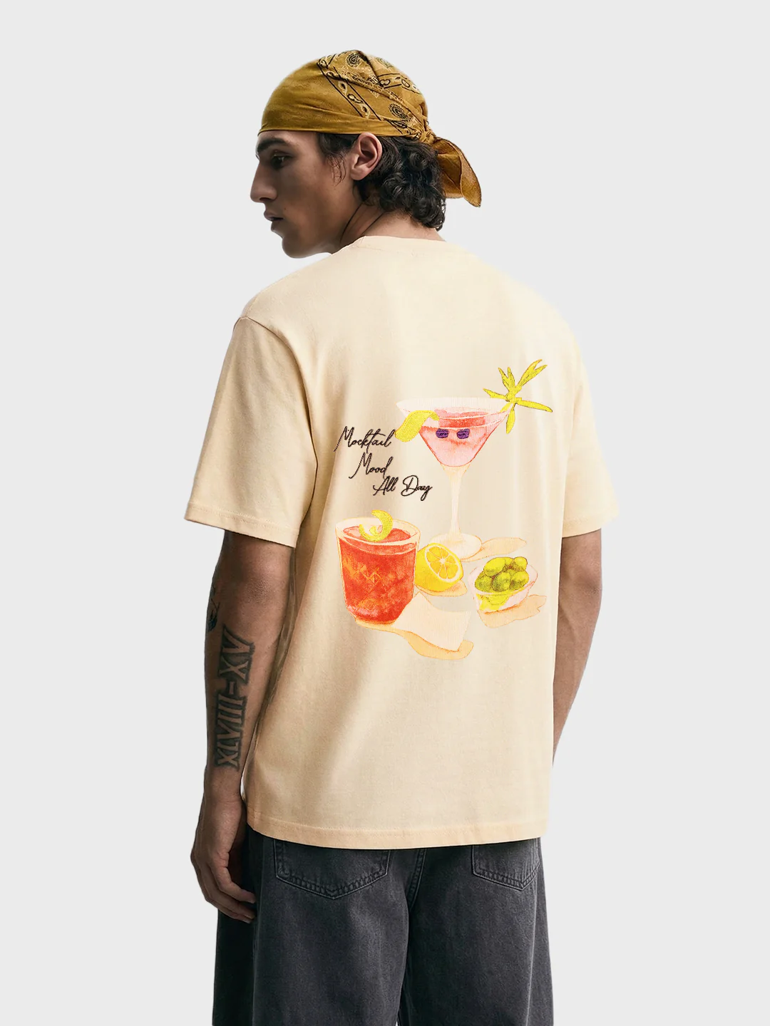 Men's Cream Relaxed Fit Embroidered Casual T-Shirt - Image 4