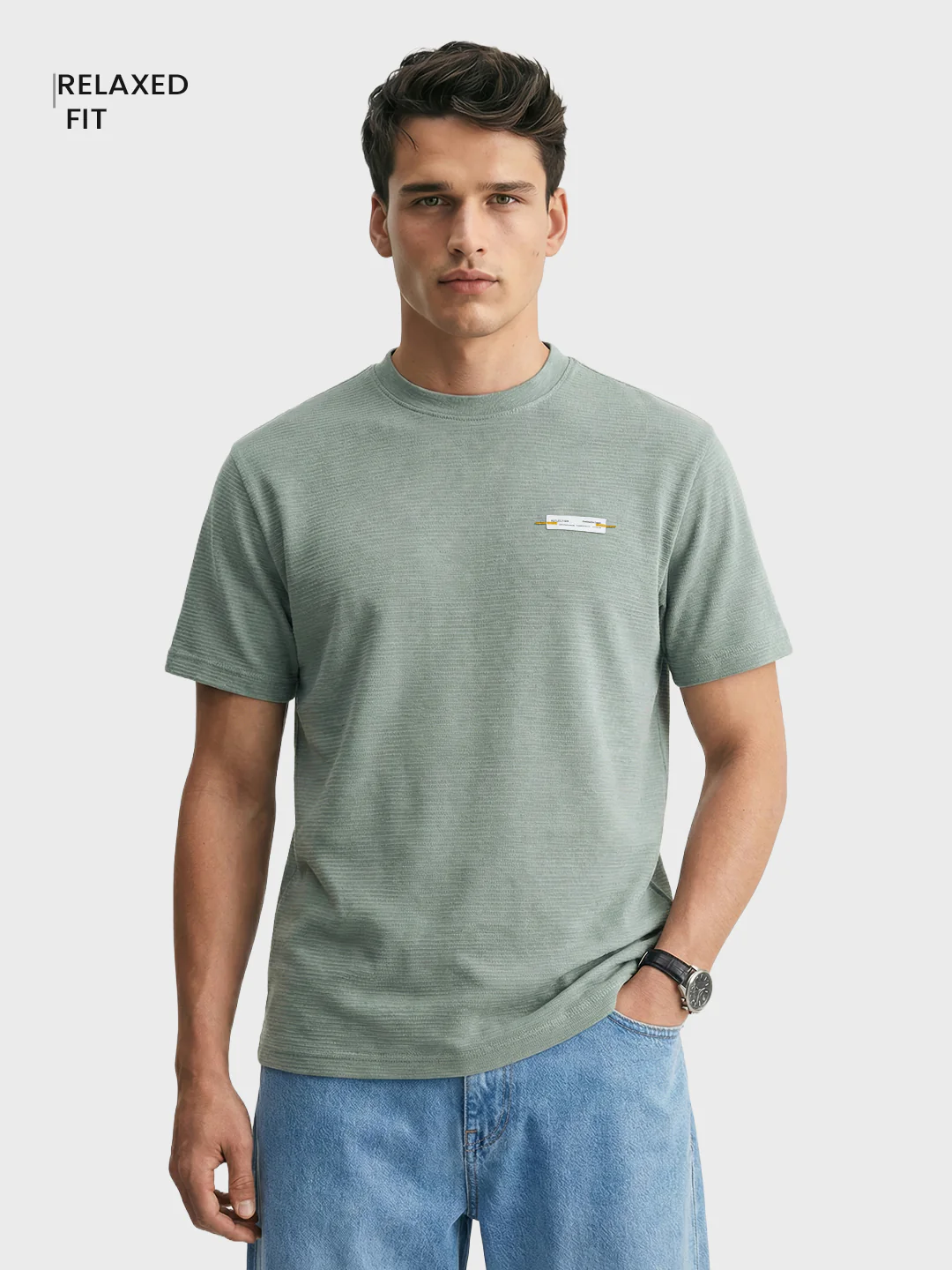 Men's Green Relaxed Fit Solid Casual T-Shirts - Image 2