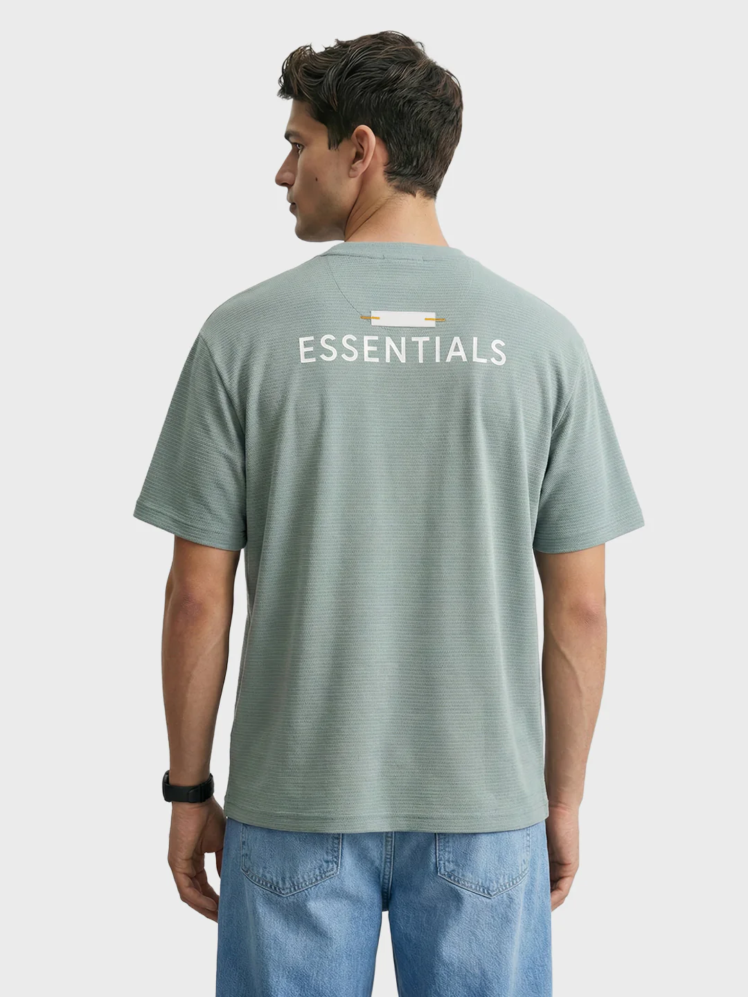 Men's Green Relaxed Fit Solid Casual T-Shirts - Image 4