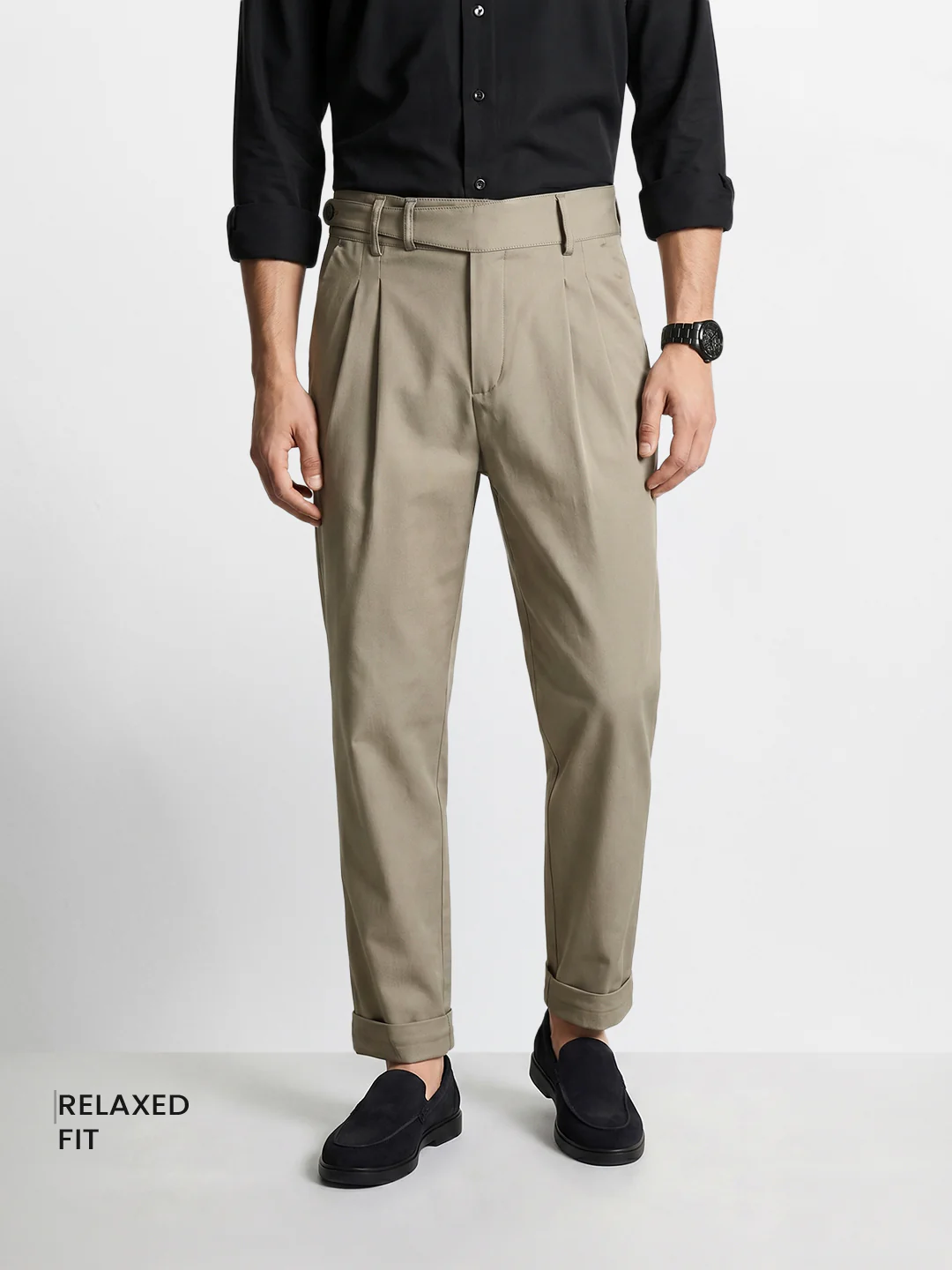 Men's Green Relaxed Fit Solid Casual Trousers - Image 2