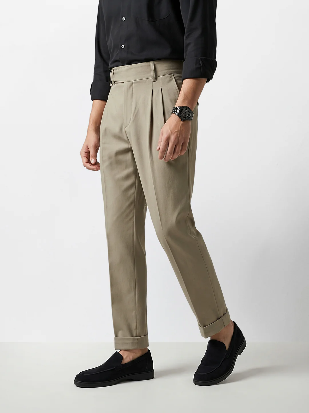 Men's Green Relaxed Fit Solid Casual Trousers - Image 3