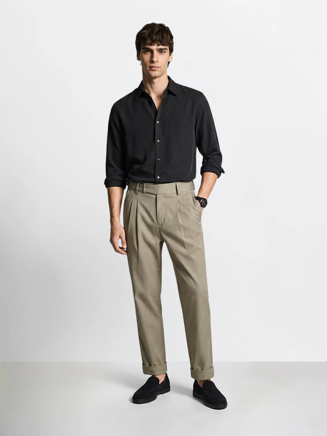 Men's Green Relaxed Fit Solid Casual Trousers - Image 6