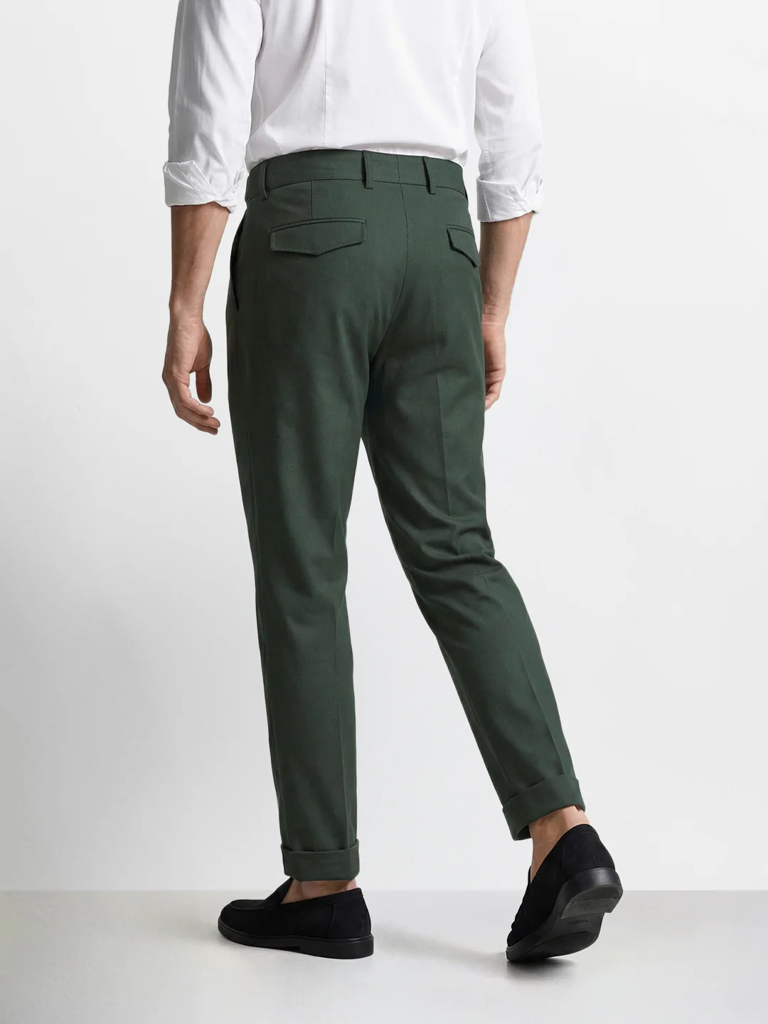 Men's Green Relaxed Fit Solid Casual Trousers - Image 4