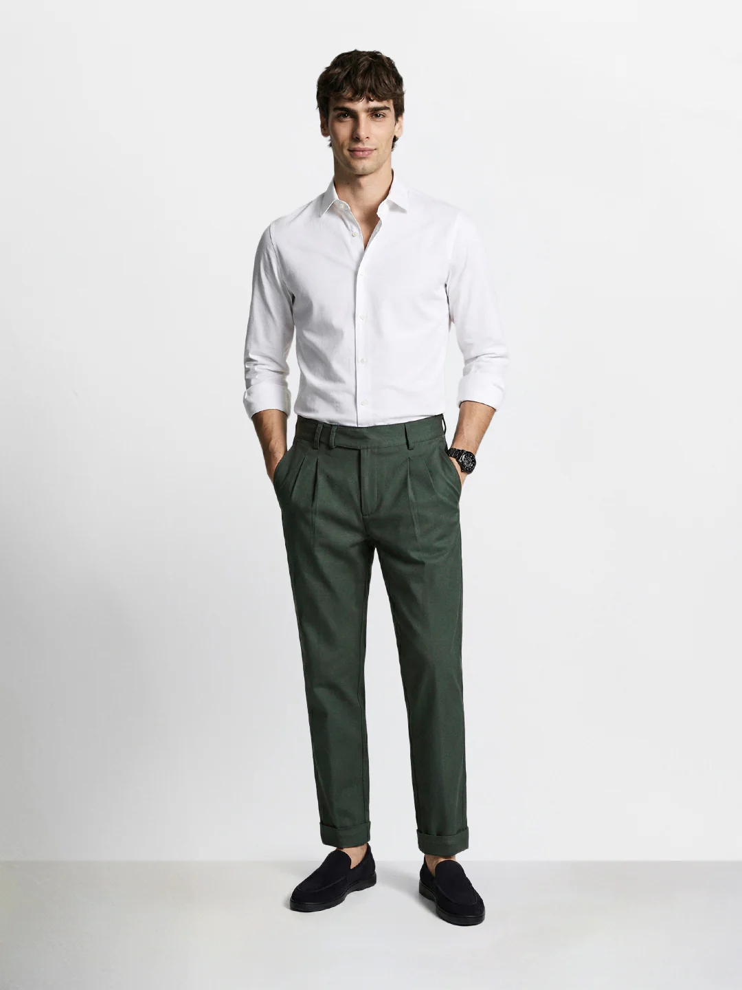 Men's Green Relaxed Fit Solid Casual Trousers - Image 5