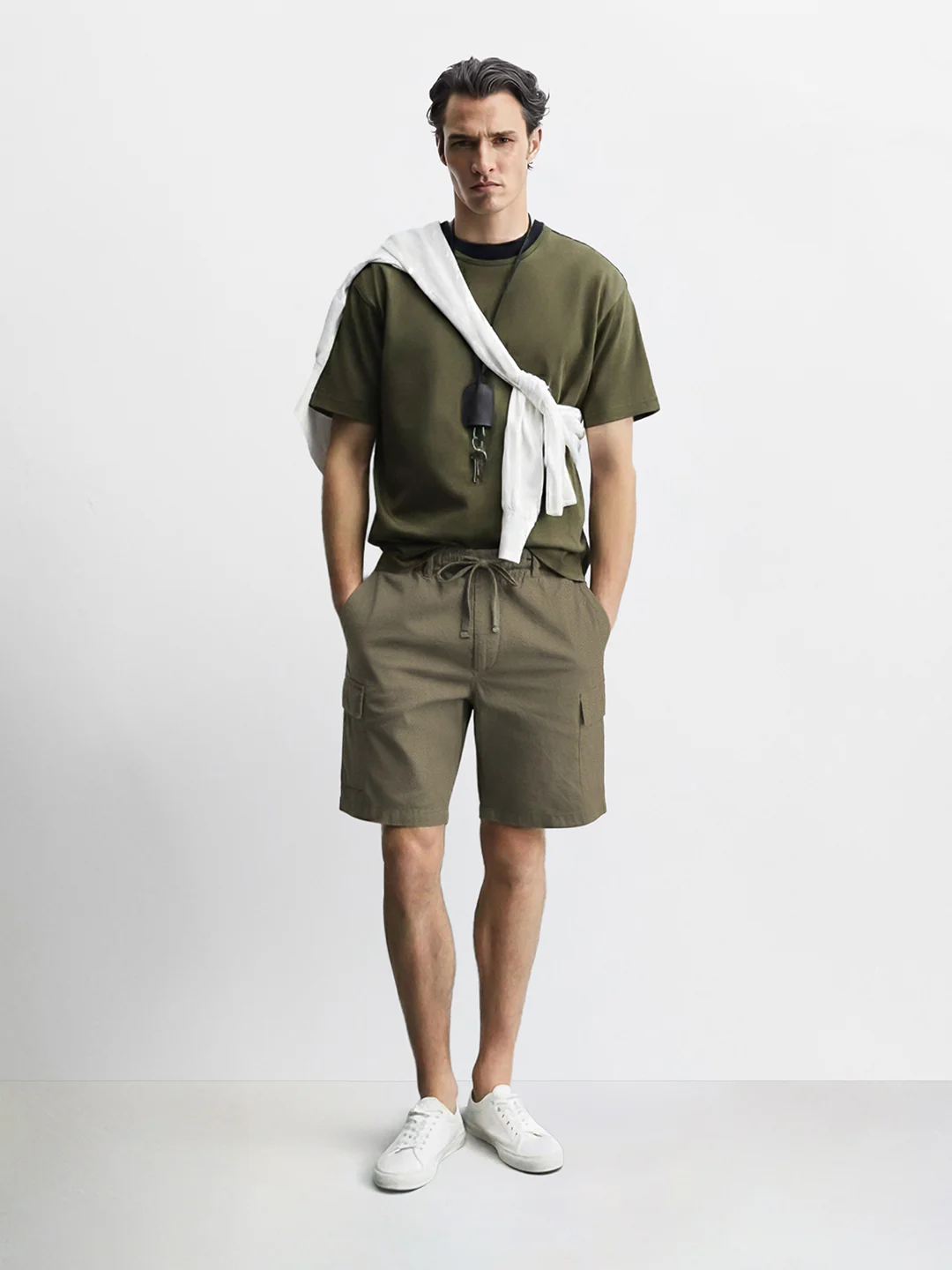 Men's Green Relaxed Fit Solid Resort Wear Shorts - Image 3