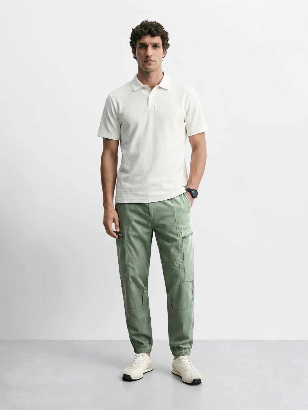 Men's Green Relaxed Fit Solid Utility Cargo - Image 2
