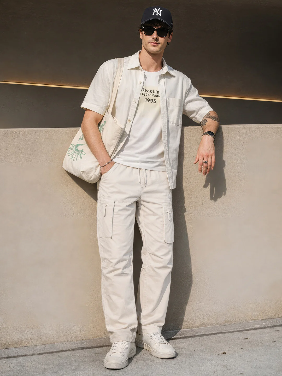 Men's Green Relaxed Fit Solid Utility Cargo - Image 3
