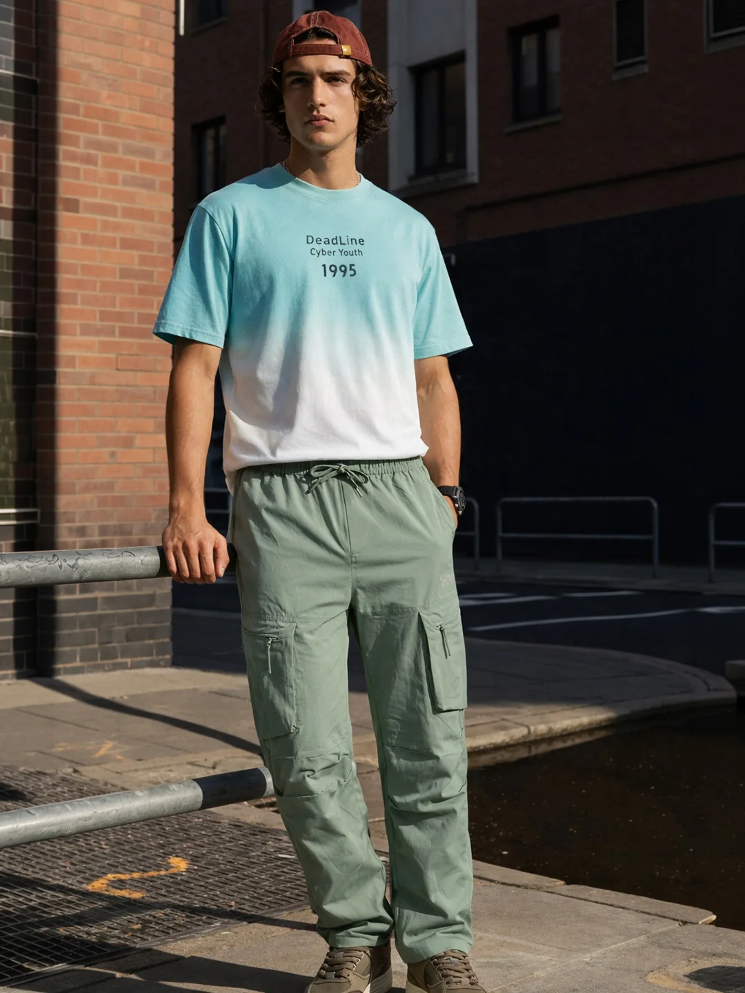 Men's Green Relaxed Fit Solid Utility Cargo - Image 3