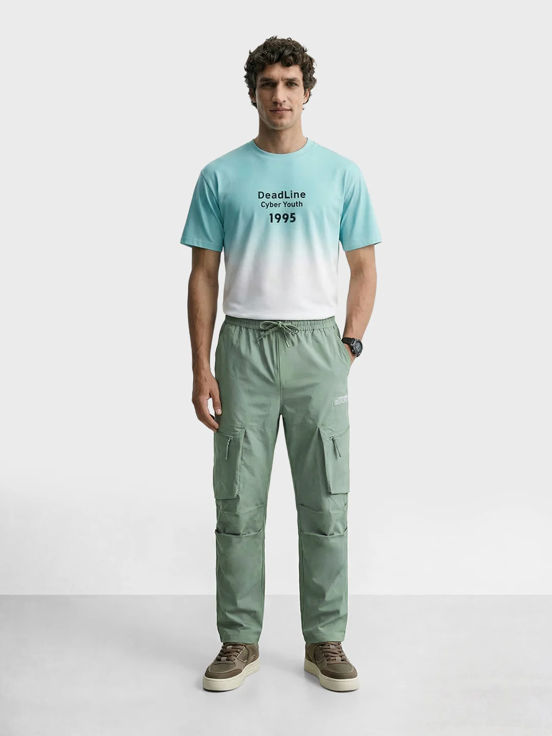 Men's Green Relaxed Fit Solid Utility Cargo - Image 5