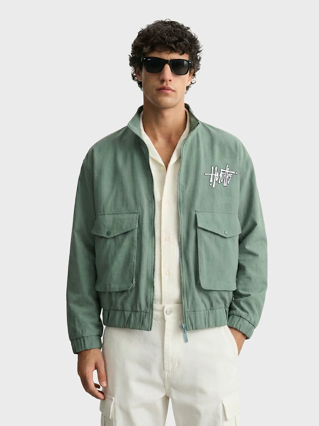 Men's Green Relaxed Fit Solid Utility Jacket - Image 2