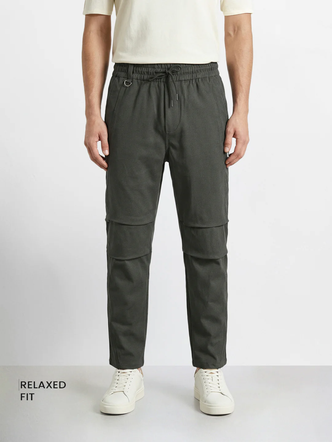 Men's Green Relaxed Fit Solid Utility Joggers - Image 2