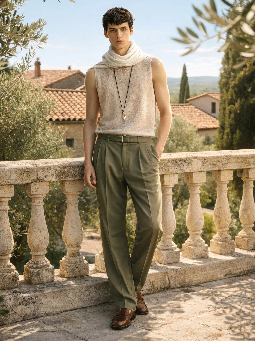 Men's Green Relaxed Fit Solid Utility Trousers - Image 3