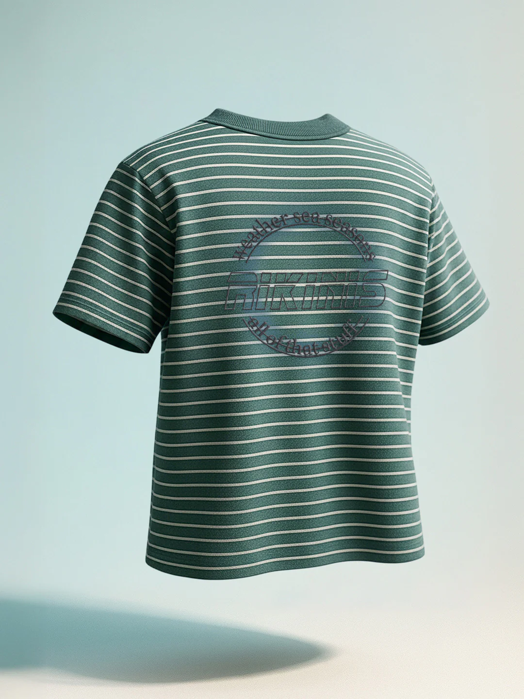 Men's Green Relaxed Fit Striped 240 GSM Street Wear T-Shirt - Image 2