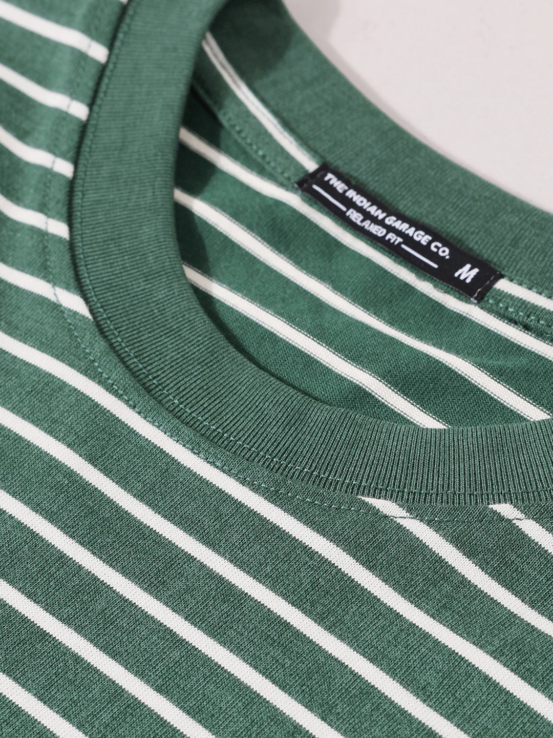Men's Green Relaxed Fit Striped 240 GSM Street Wear T-Shirt - Image 9