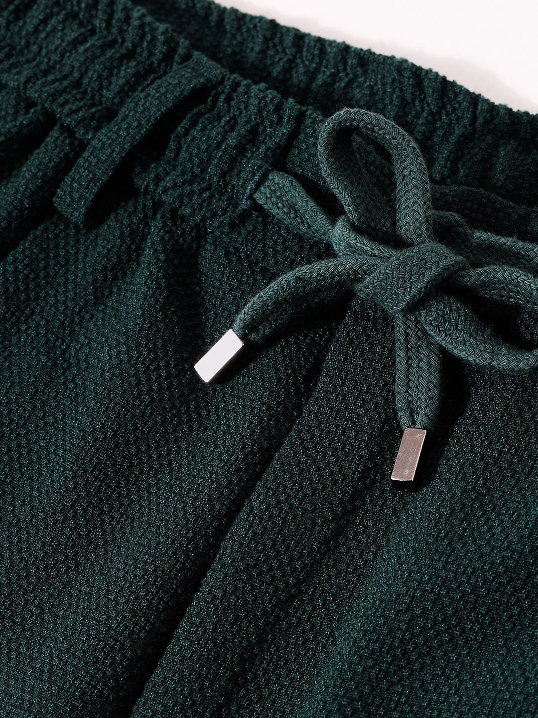 Men's Green Relaxed Fit Textured Casual Trousers - Image 6