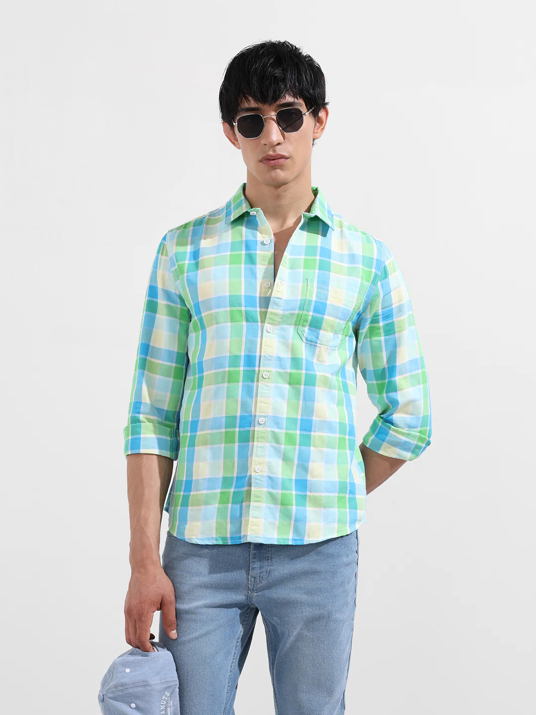 Men's Green Slim Fit Checkered Casual Shirt - Image 2