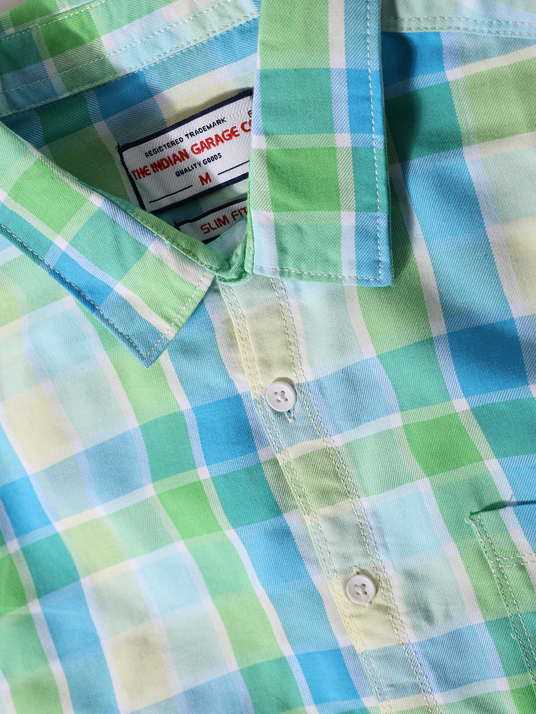 Men's Green Slim Fit Checkered Casual Shirt - Image 3