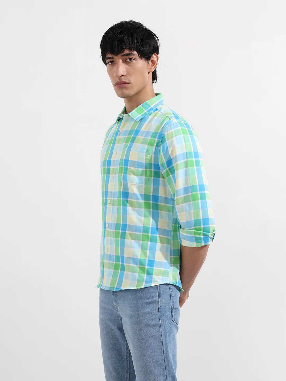 Men's Green Slim Fit Checkered Casual Shirt - Image 5