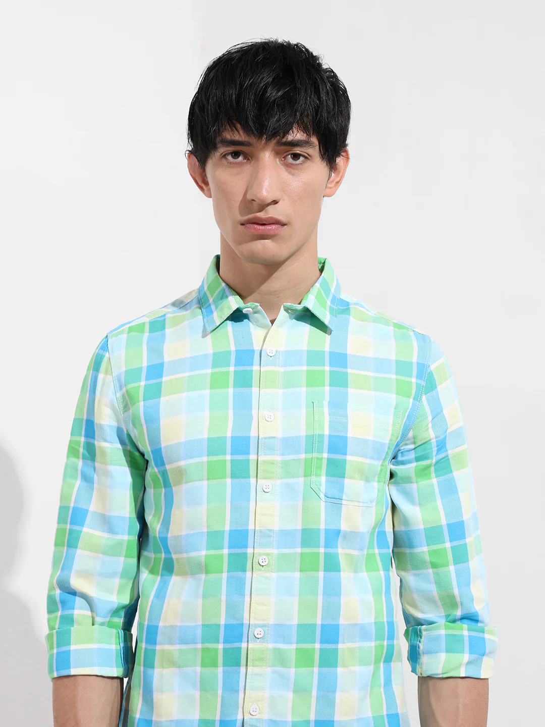 Men's Green Slim Fit Checkered Casual Shirt - Image 6
