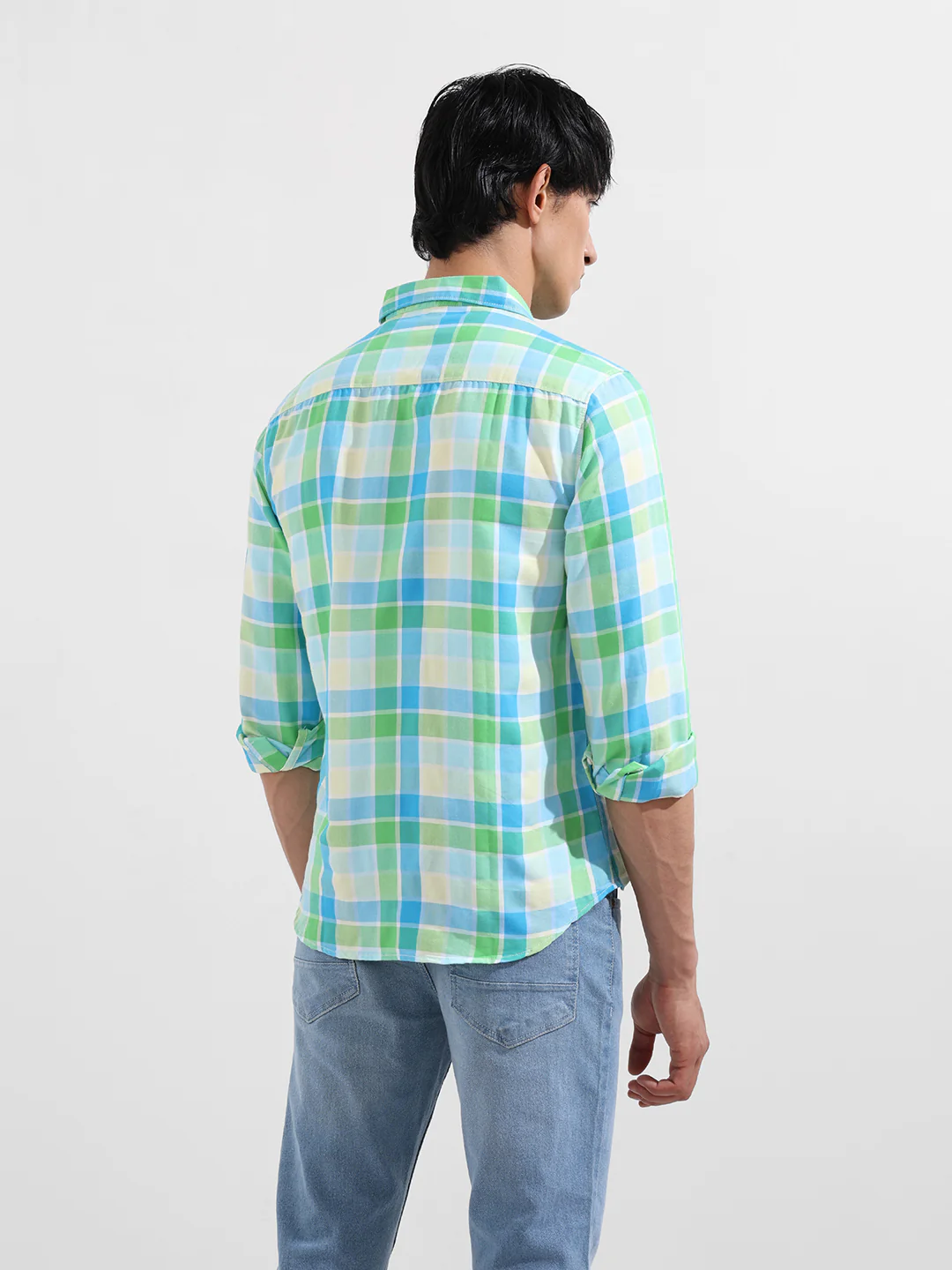 Men's Green Slim Fit Checkered Casual Shirt - Image 7