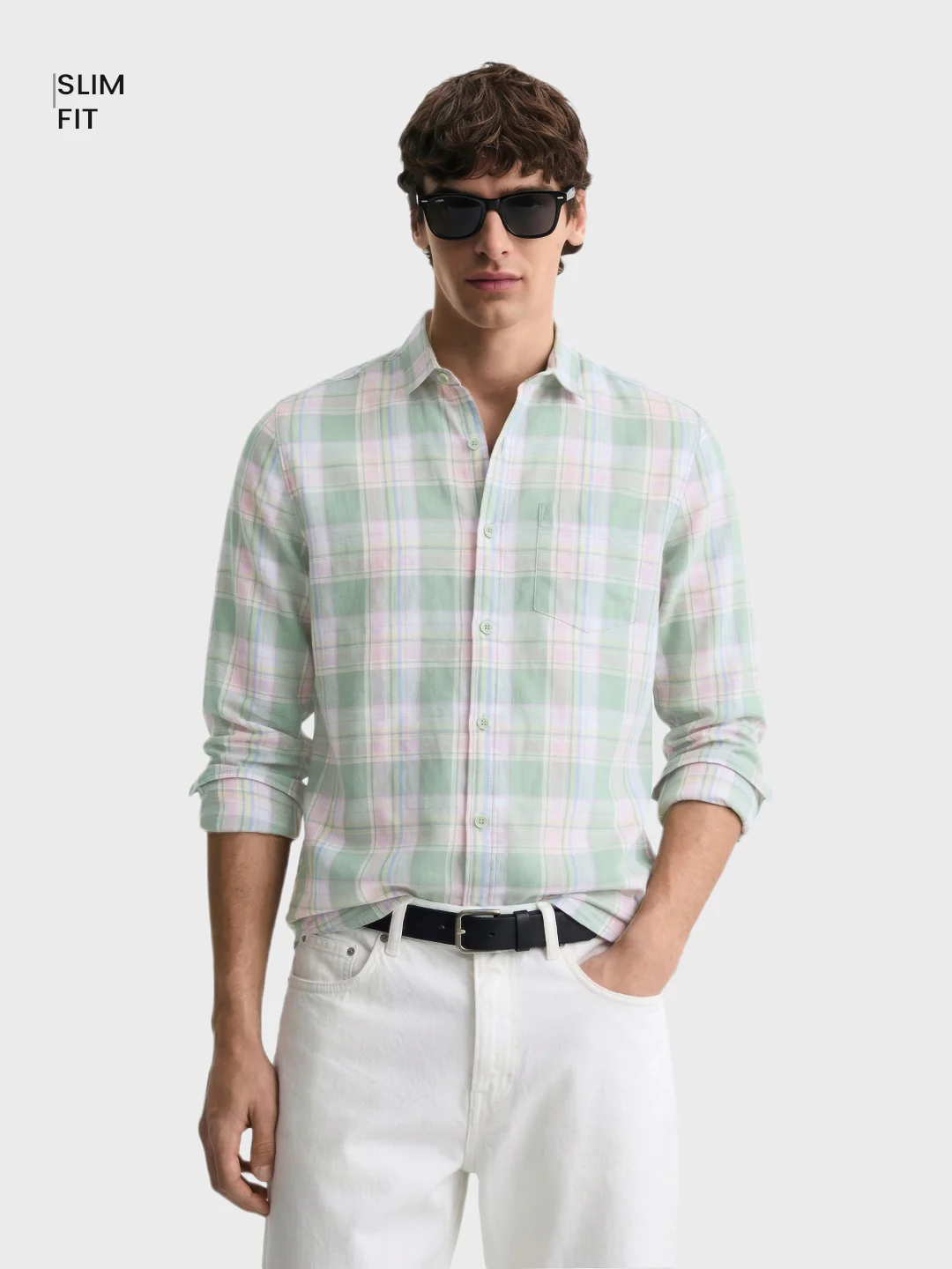 Men's Green Slim Fit Checked Casual Shirt - Image 2
