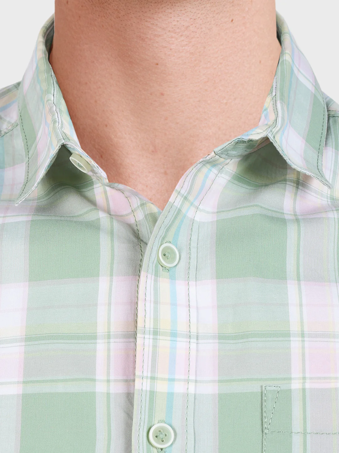 Men's Green Slim Fit Checked Casual Shirt - Image 3