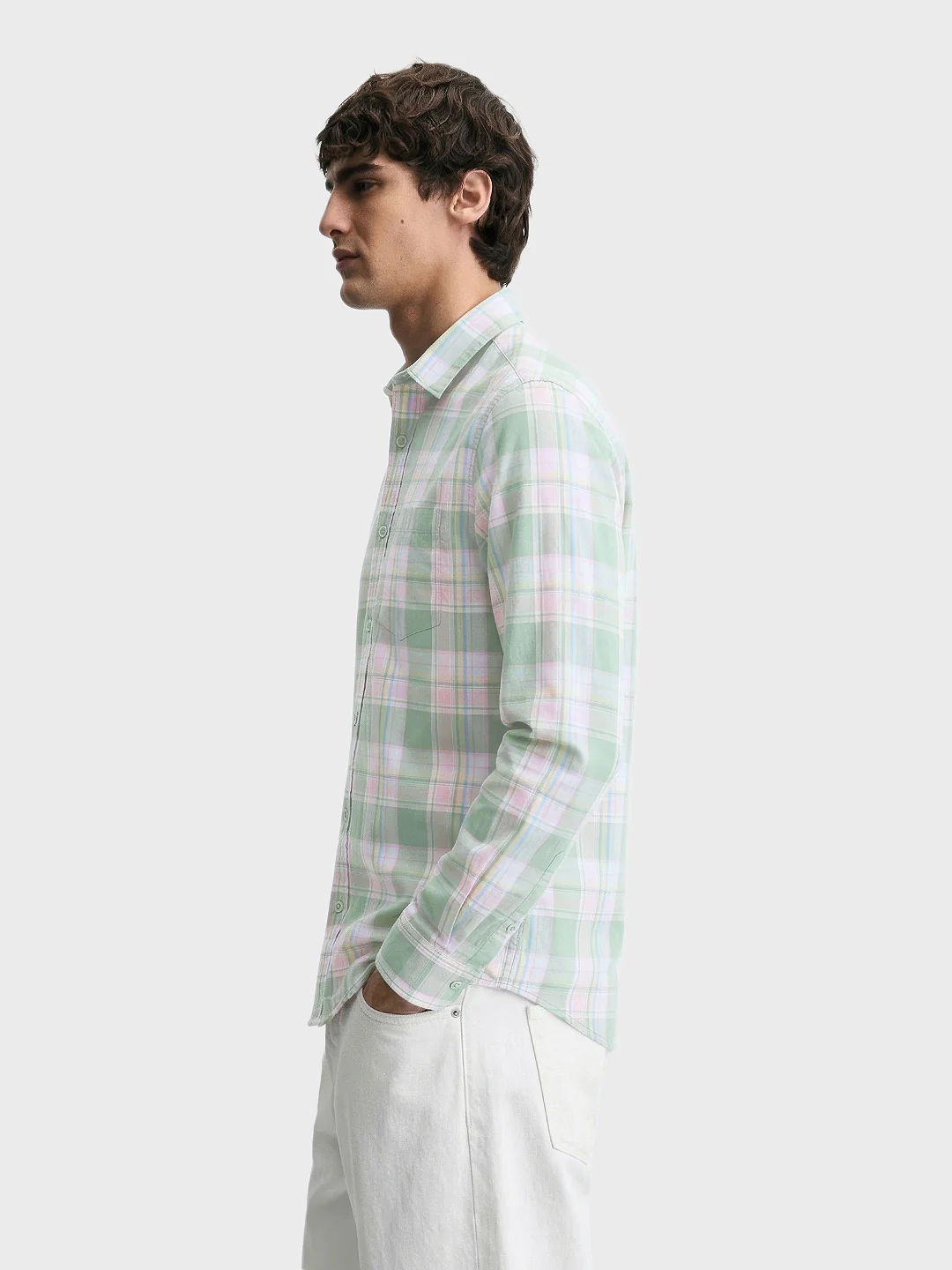 Men's Green Slim Fit Checked Casual Shirt - Image 4