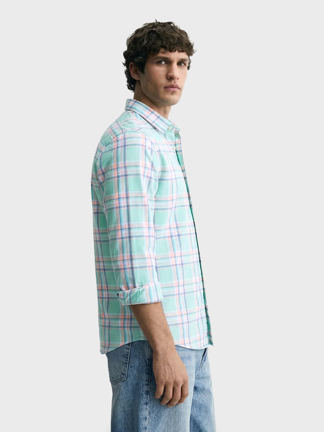 Men's Green Slim Fit Checked Casual Shirt - Image 4