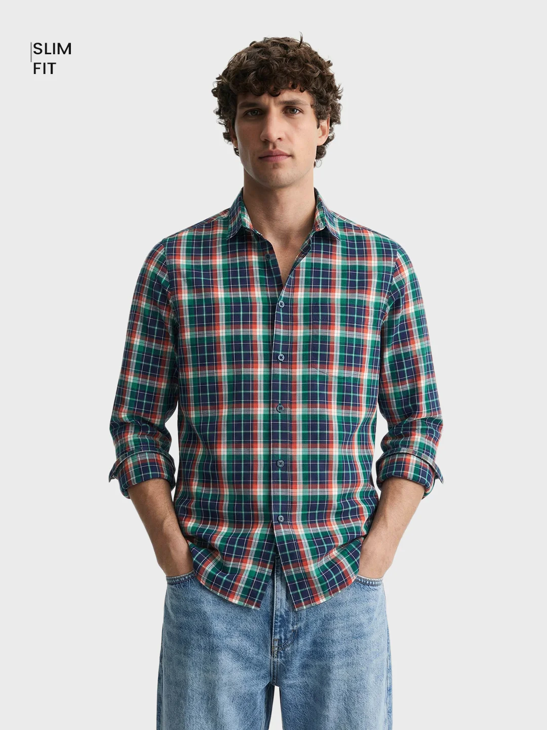 Men's Green Slim Fit Checked Casual Shirt - Image 2