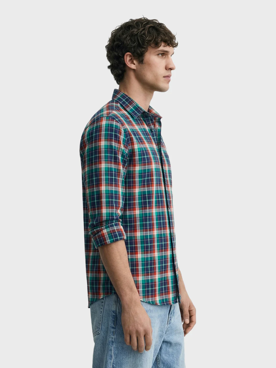 Men's Green Slim Fit Checked Casual Shirt - Image 4
