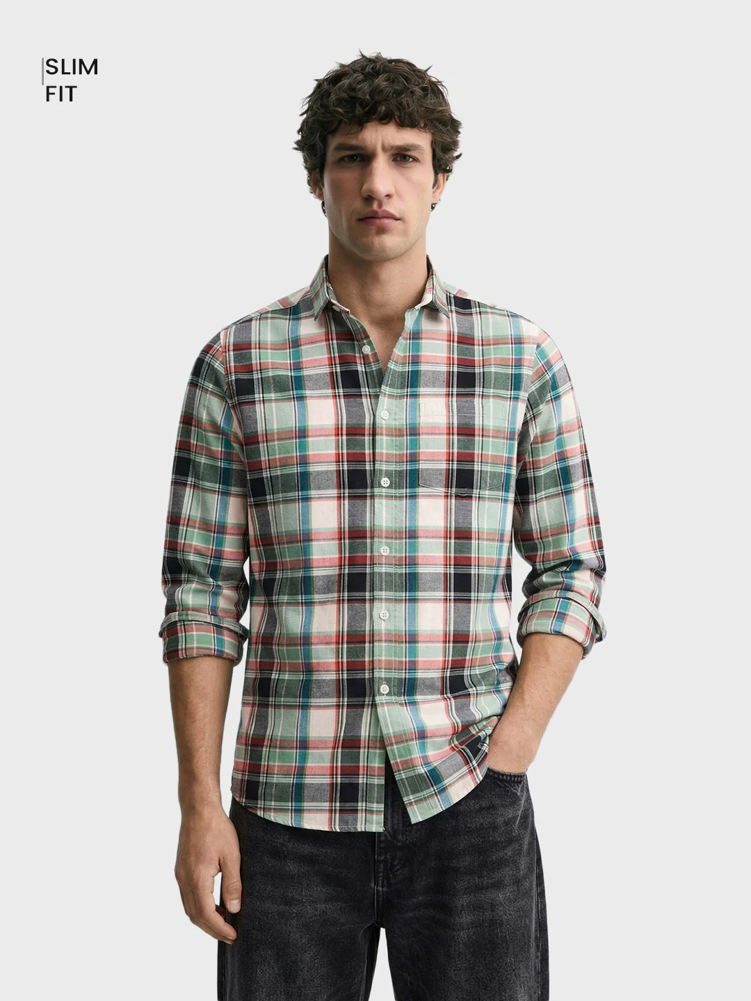 Men's Green Slim Fit Checked Casual Shirt - Image 2