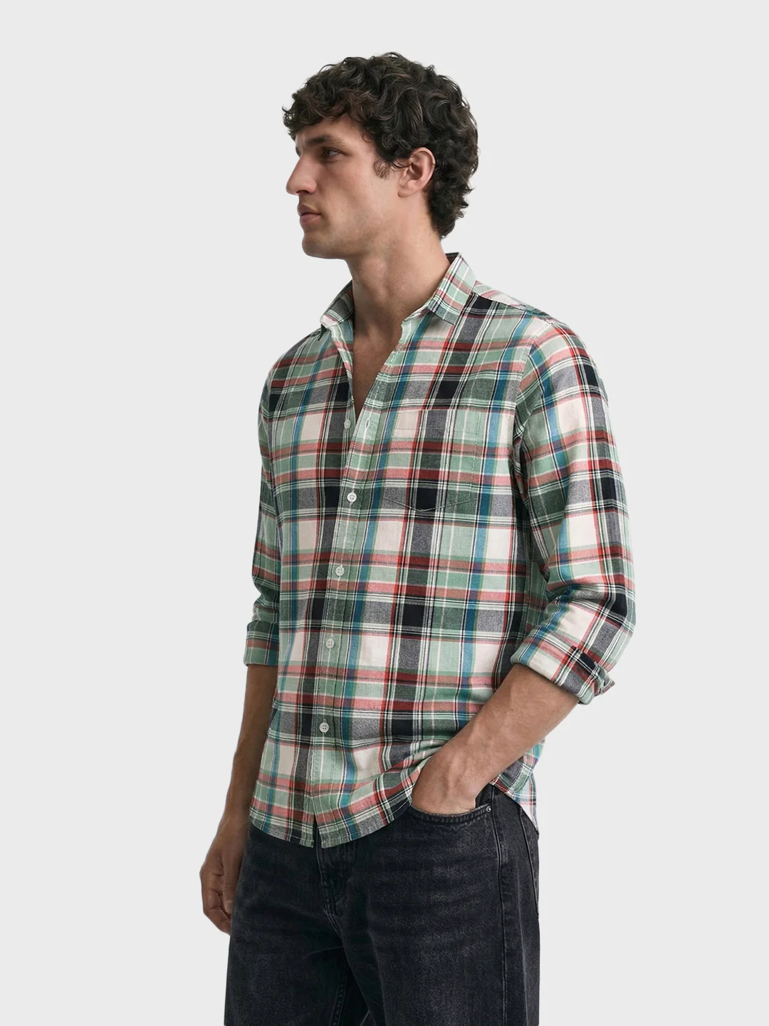 Men's Green Slim Fit Checked Casual Shirt - Image 4
