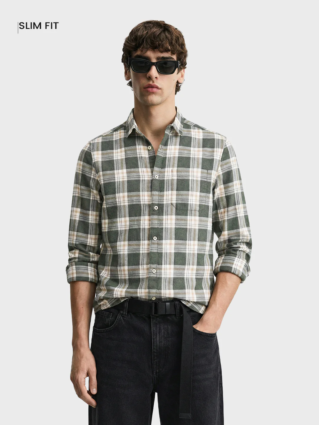 Men's Green Slim Fit Checkered Casual Shirt - Image 2