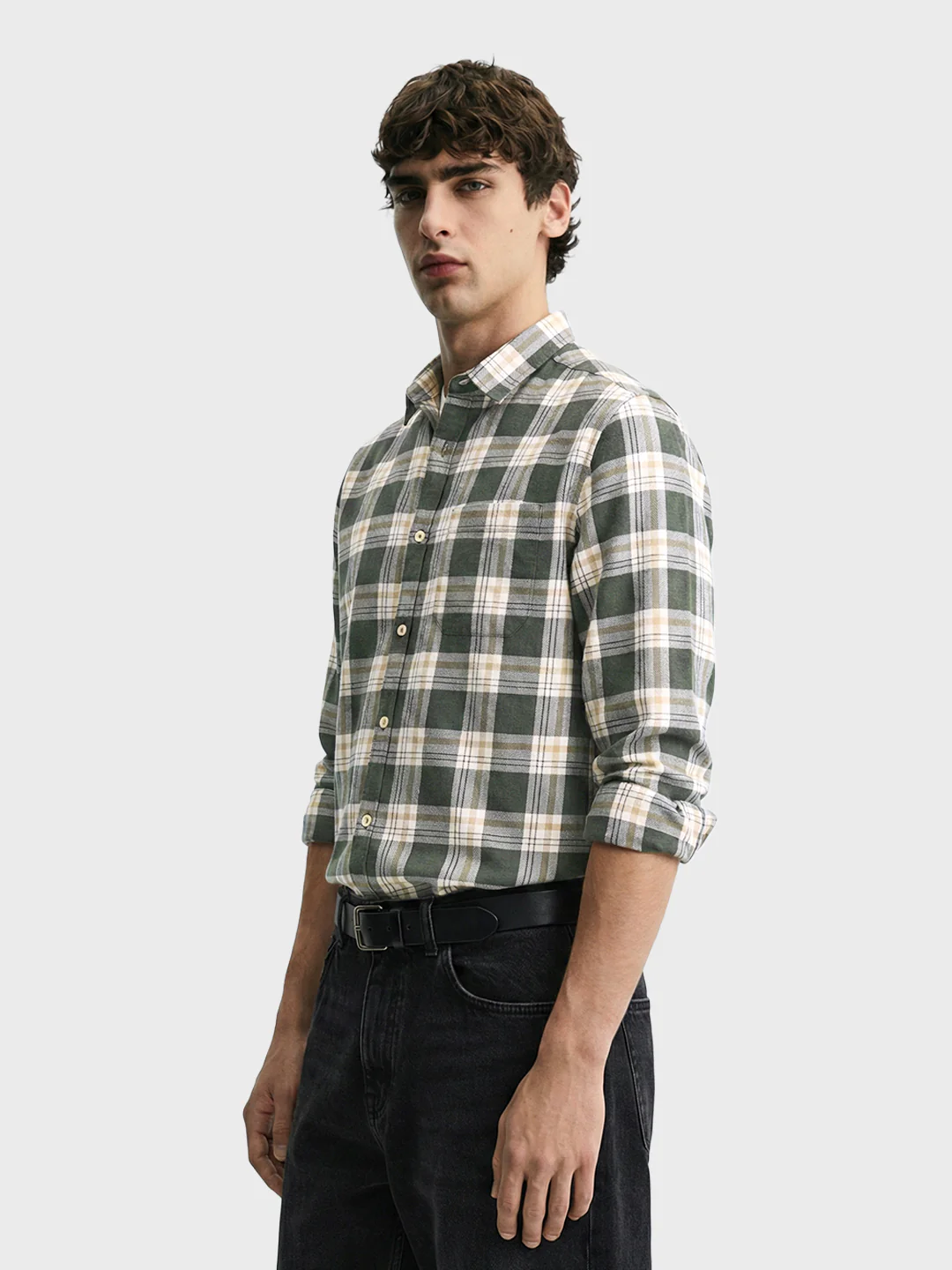 Men's Green Slim Fit Checkered Casual Shirt - Image 3
