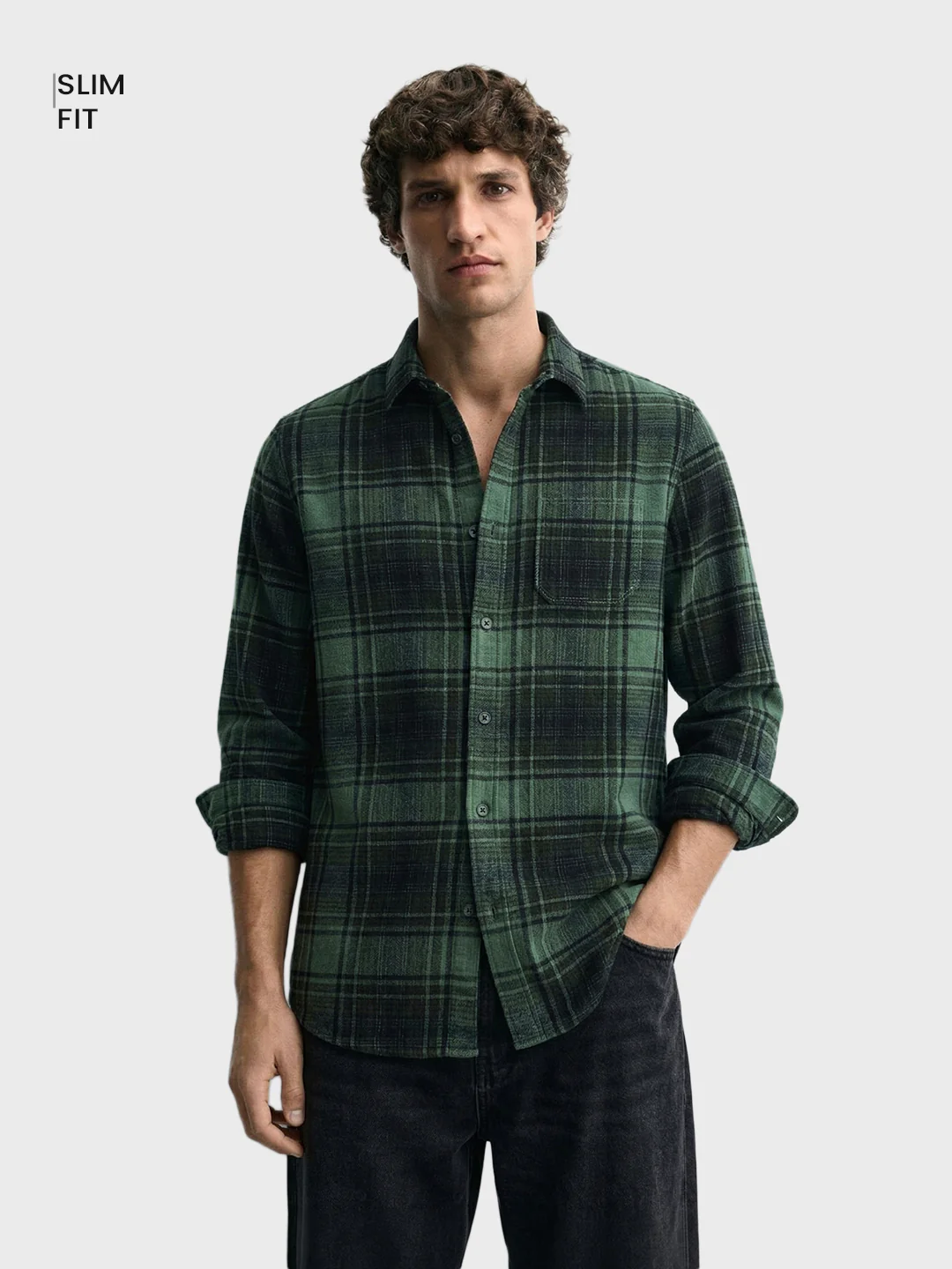 Men's Green Slim Fit Checked Casual Shirt - Image 2